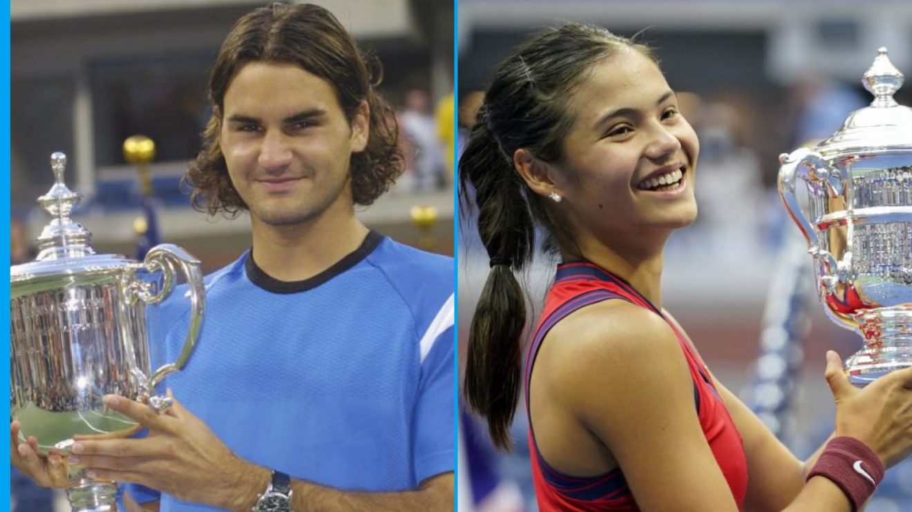 Roger Federer and Emma Raducanu at the US Open.