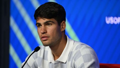 Carlos Alcaraz attends a tennis press conference