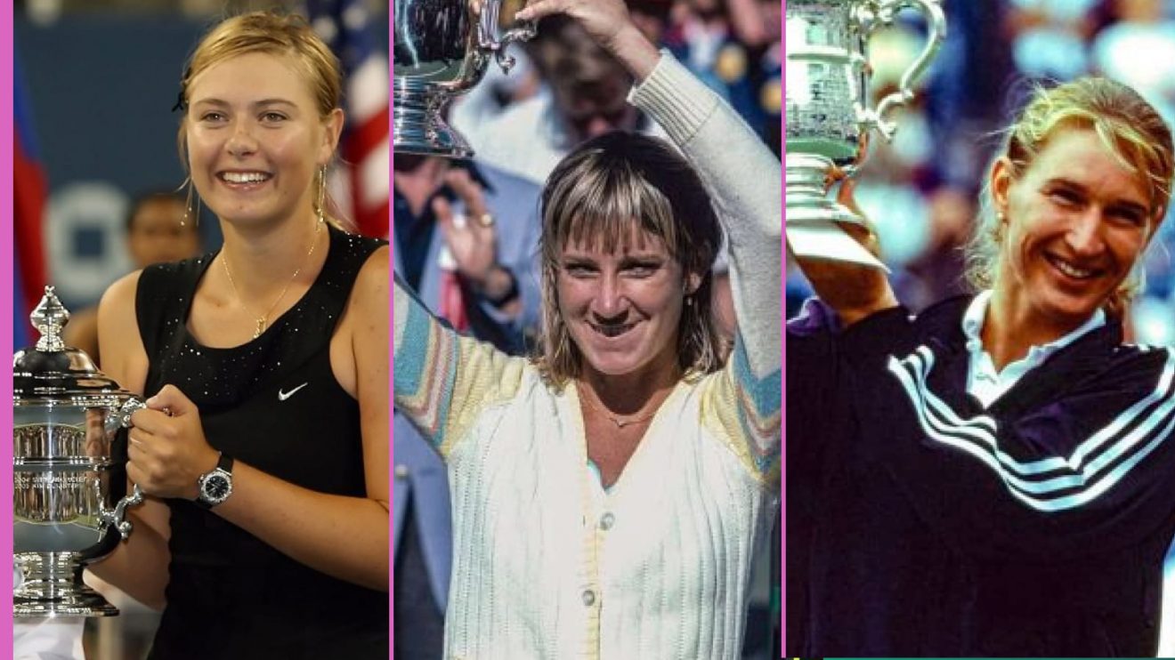 (L-R) Maria Sharapova, Chris Evert, and Steffi Graf at the US Open.