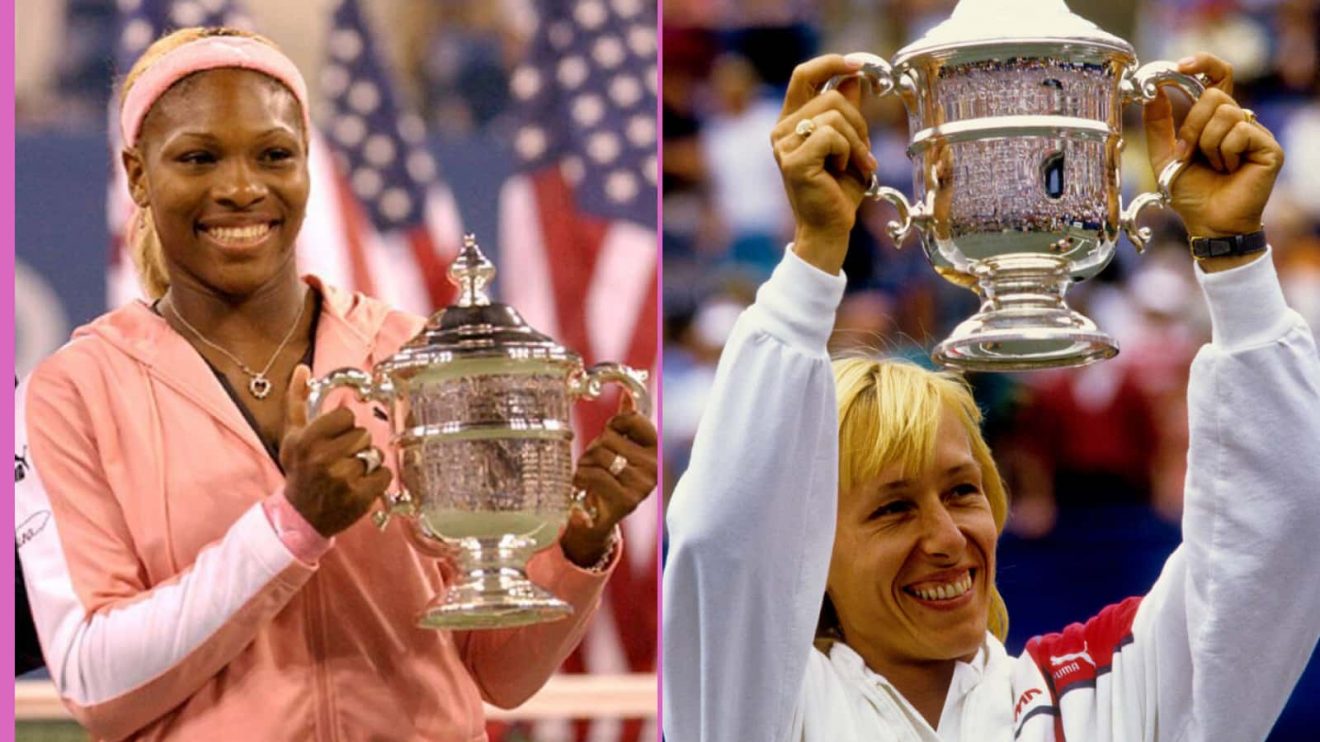 Serena Williams and Martina Navratilova with the US Open trophy