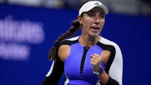 Jessica Pegula in action during her US Open Round 1 victory over Shelby Rogers