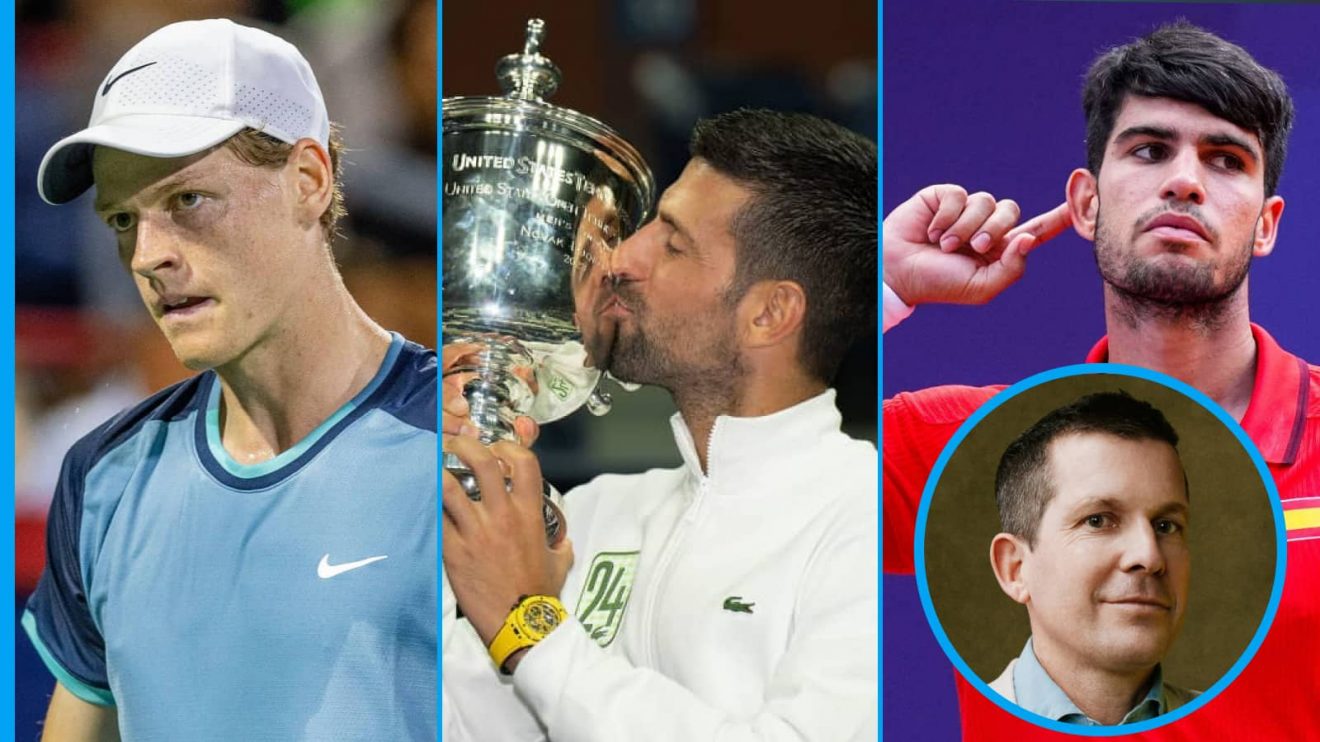 Tim Henman, Jannik Sinner, Novak Djokovic and Carlos Alcaraz