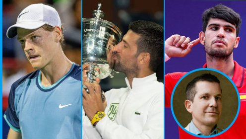 Tim Henman, Jannik Sinner, Novak Djokovic and Carlos Alcaraz