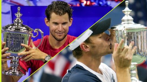 Pictured: Dominic Thiem and Andy Roddick lifting the US Open title