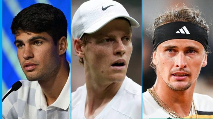 (L-R) Carlos Alcaraz, Jannik Sinner, Alexander Zverev.