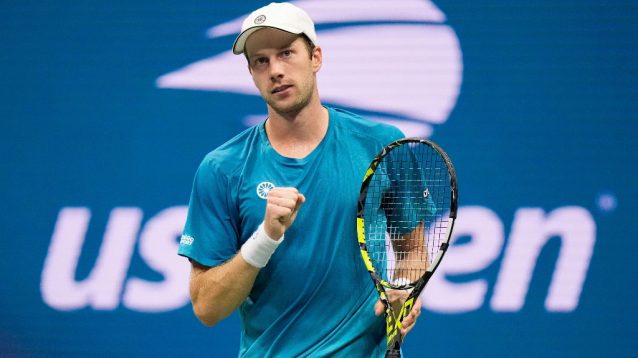 Botic van de Zandschulp celebrates during his US Open win over Carlos Alcaraz