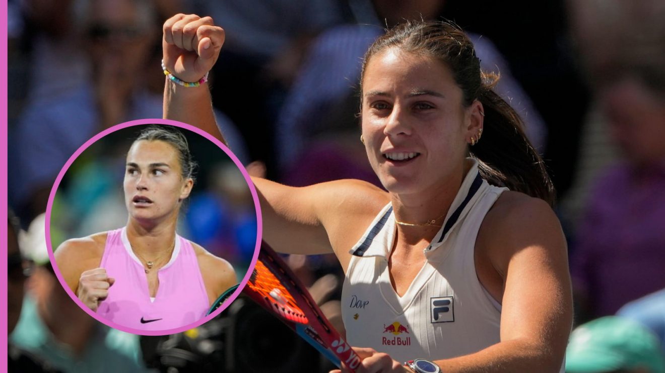Emma Navarro celebrates her US Open quarter-final victory over Paula Badosa.