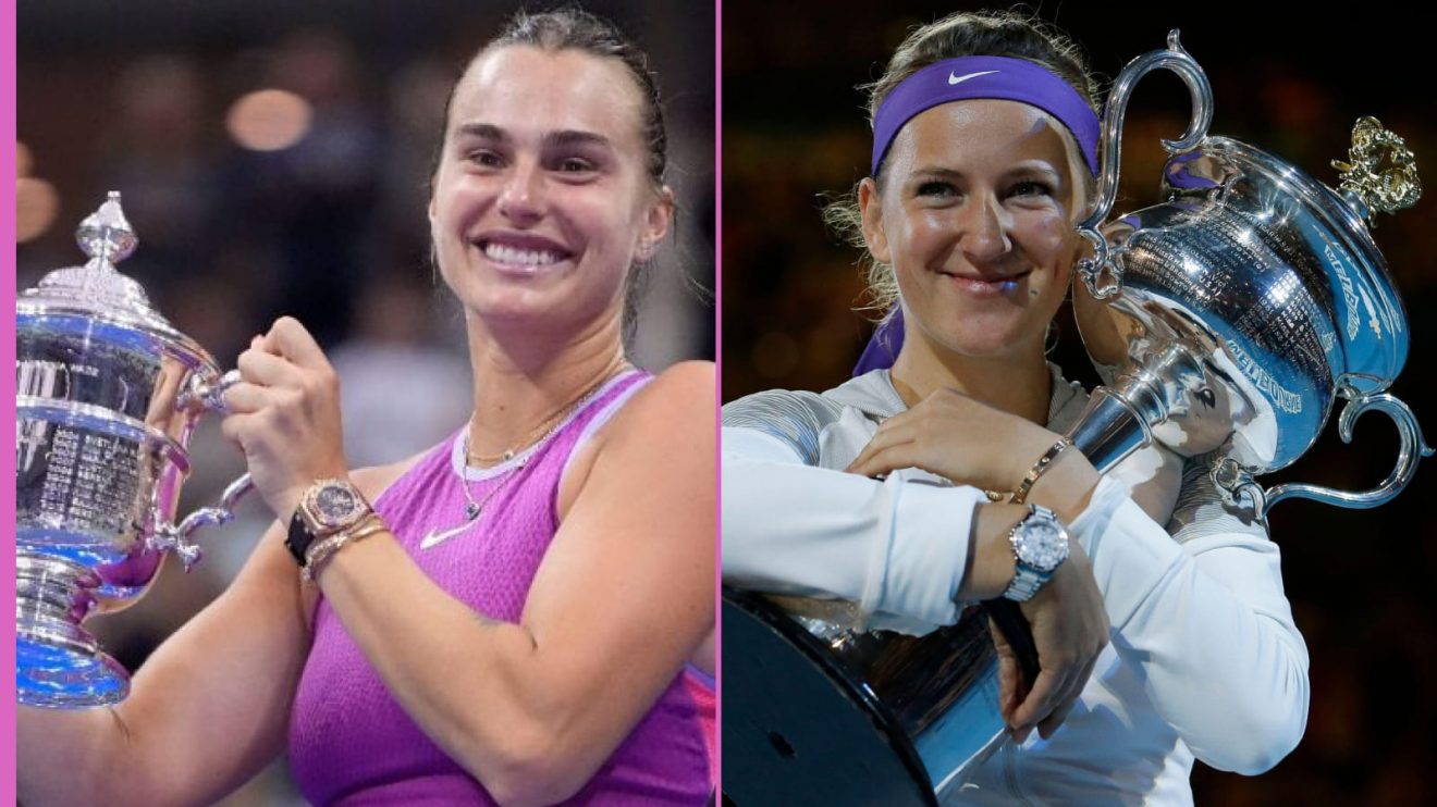 Pictured; Aryna Sabalenka at the 2024 US Open, Victoria Azarenka at the 2013 Australian Open