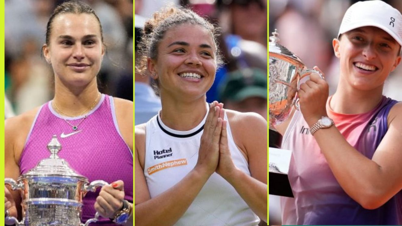 Pictured: Aryna Sabalenka at the US Open, Jasmine Paolini at Wimbledon, Iga Swiatek at the French Open.