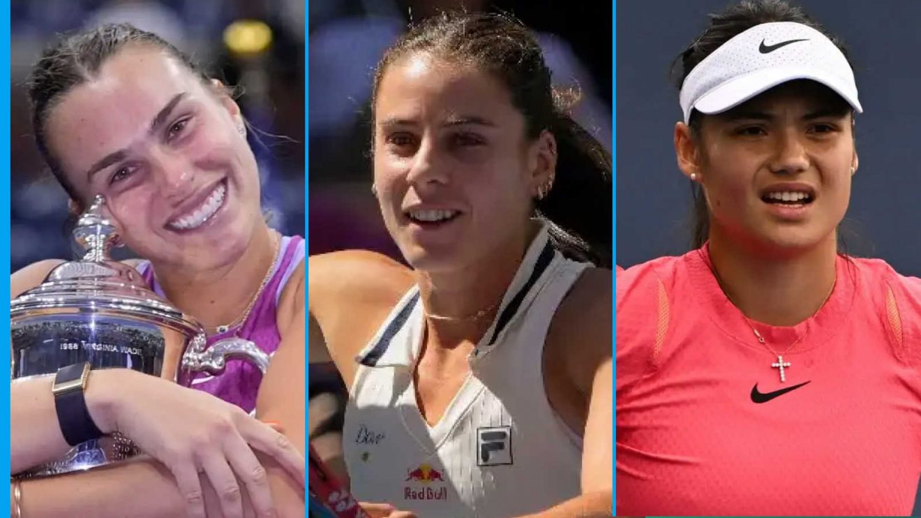 From left to right Aryna Sabalenka, Emma Navarro and Emma Raducanu