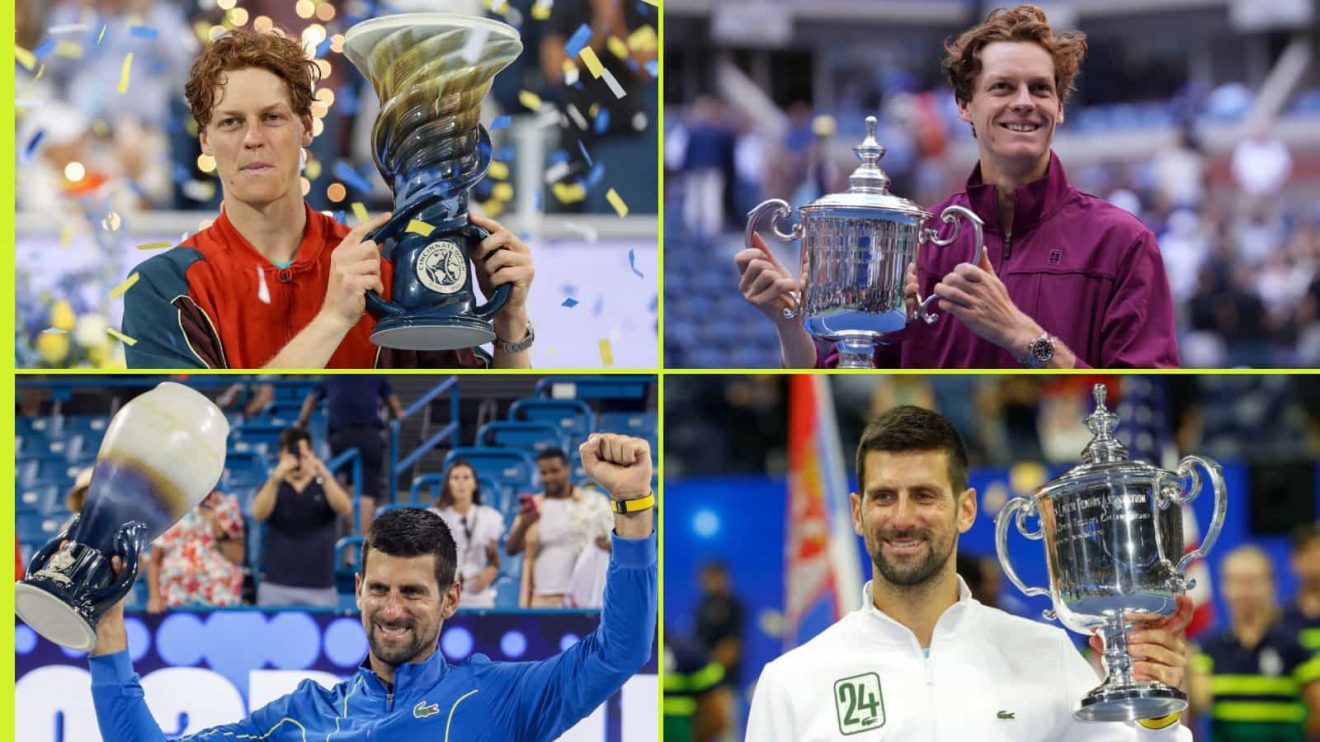 Jannik Sinner Novak Djokovic celebrate winning Cincinnati and the US Open