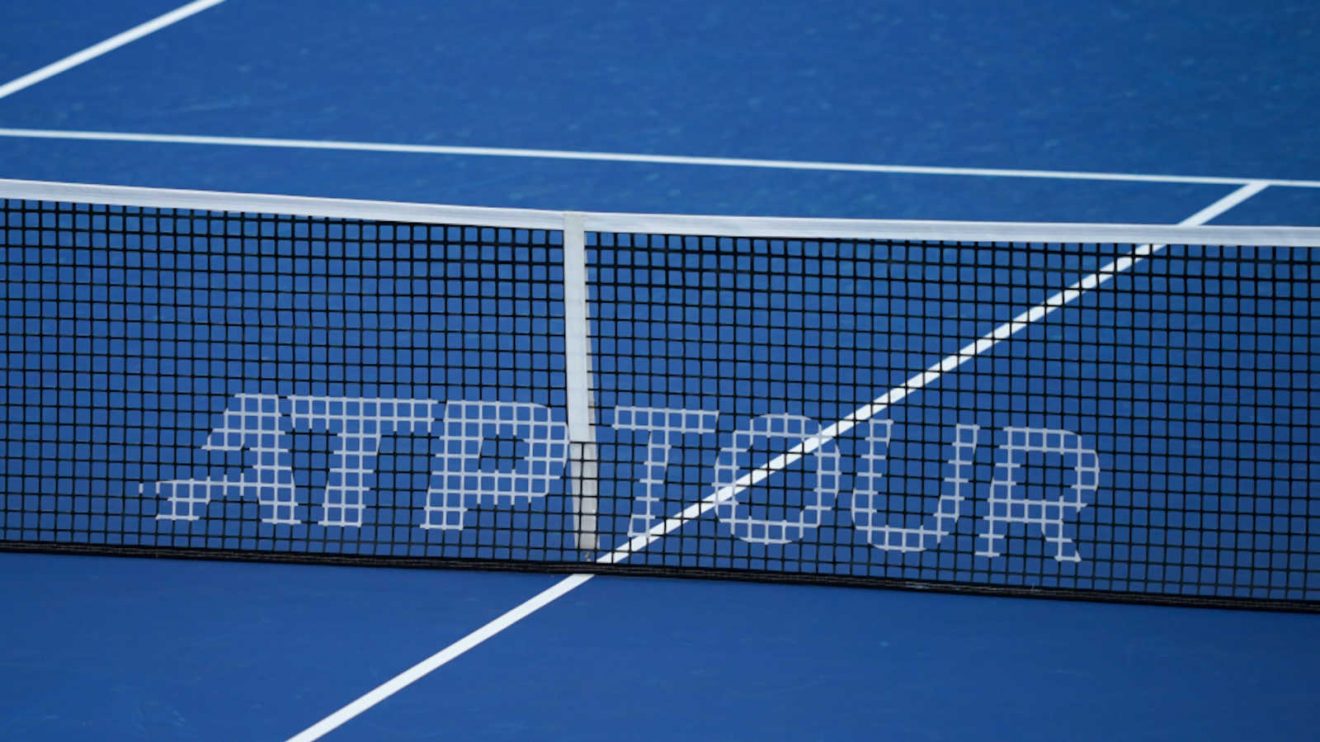 The ATP Tour logo appears on the net