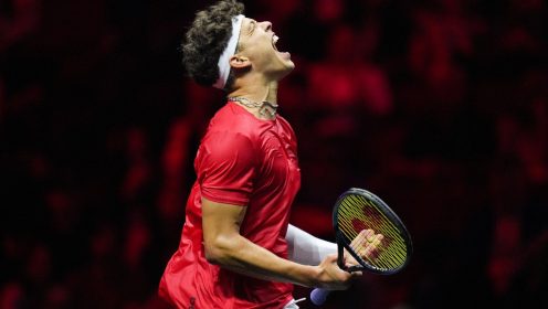 Ben Shelton celebrates during the 2023 Laver Cup.