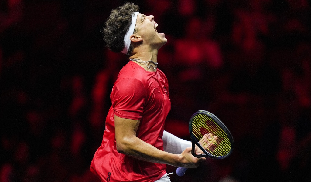 Ben Shelton celebrates during the 2023 Laver Cup.