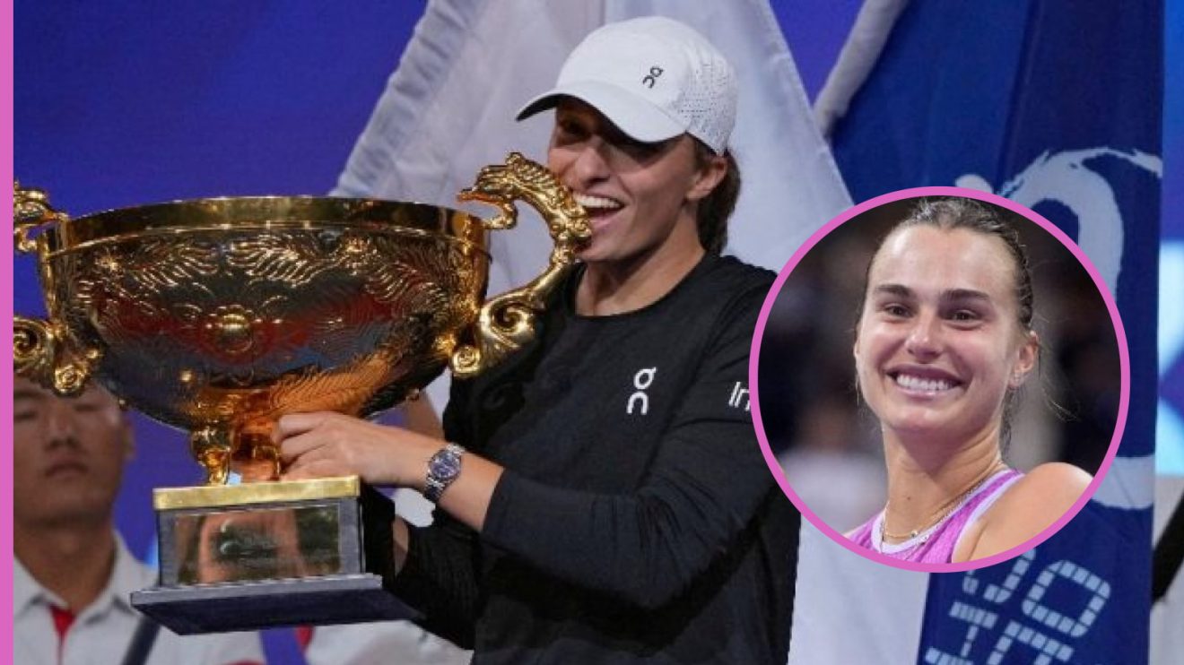 Iga Swiatek celebrates winning the 2023 China Open