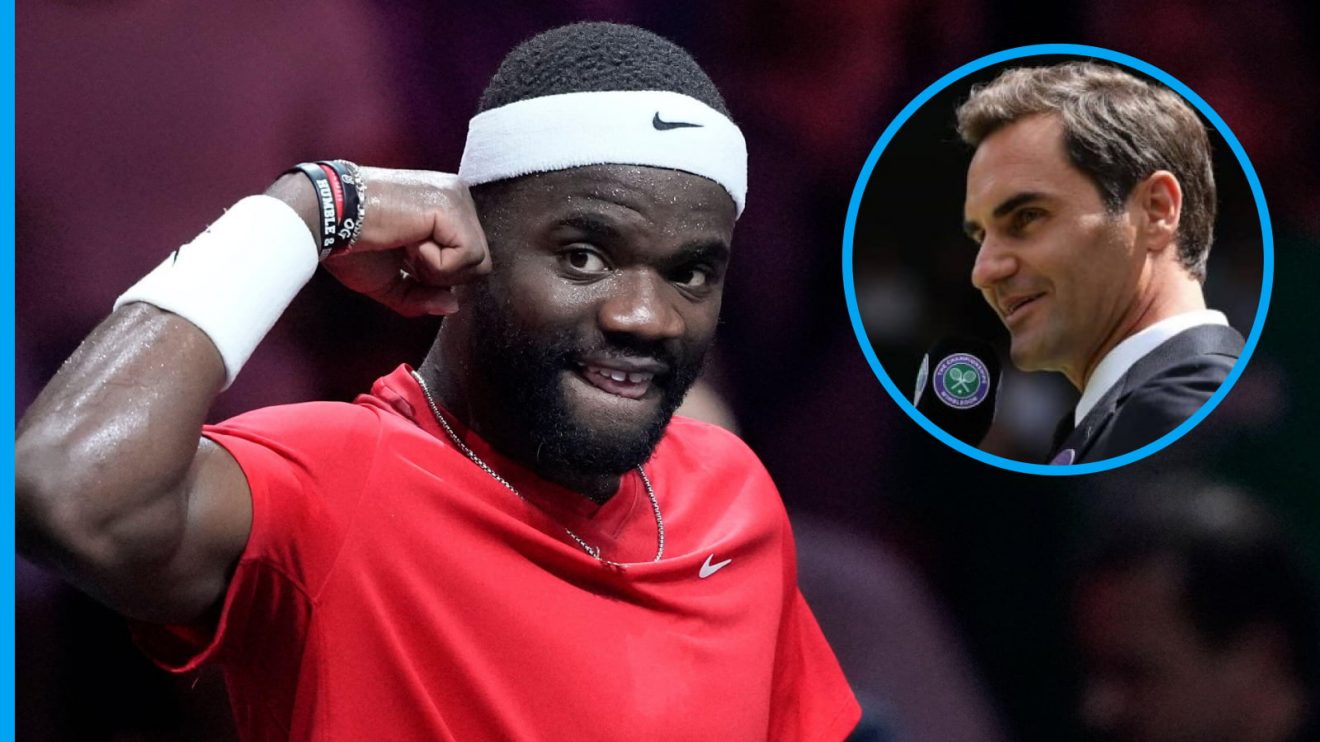 Frances Tiafoe celebrates after defeating Daniil Medvedev at the 2024 Laver Cup