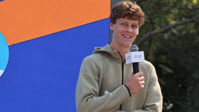 Jannik Sinner at a ceremony ahead of the 2024 China Open