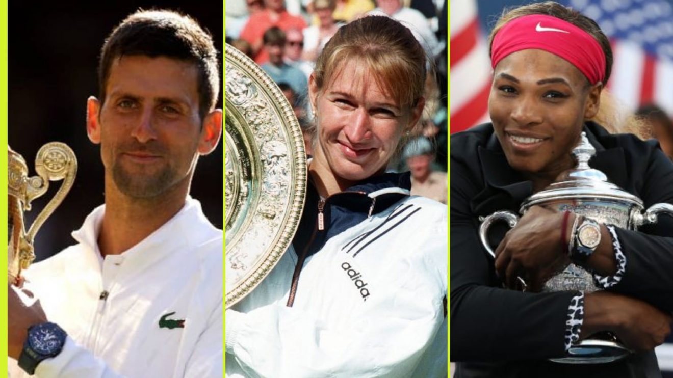 Pictured: Novak Djokovic, Steffi Graf, and Serena Williams