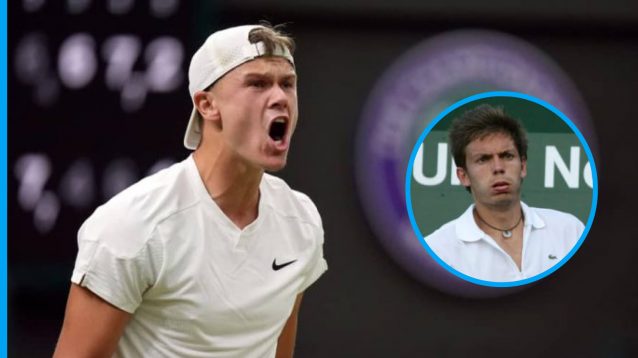 Pictured: Holger Rune at action in Wimbledon in 2024