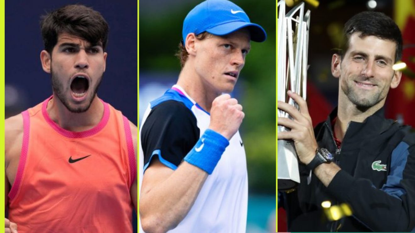 Pictured: Carlos Alcaraz, Jannik Sinner, and Novak Djokovic