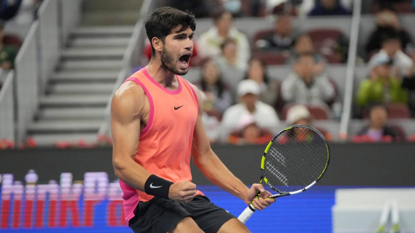 Carlos Alcaraz reacts at the China Open