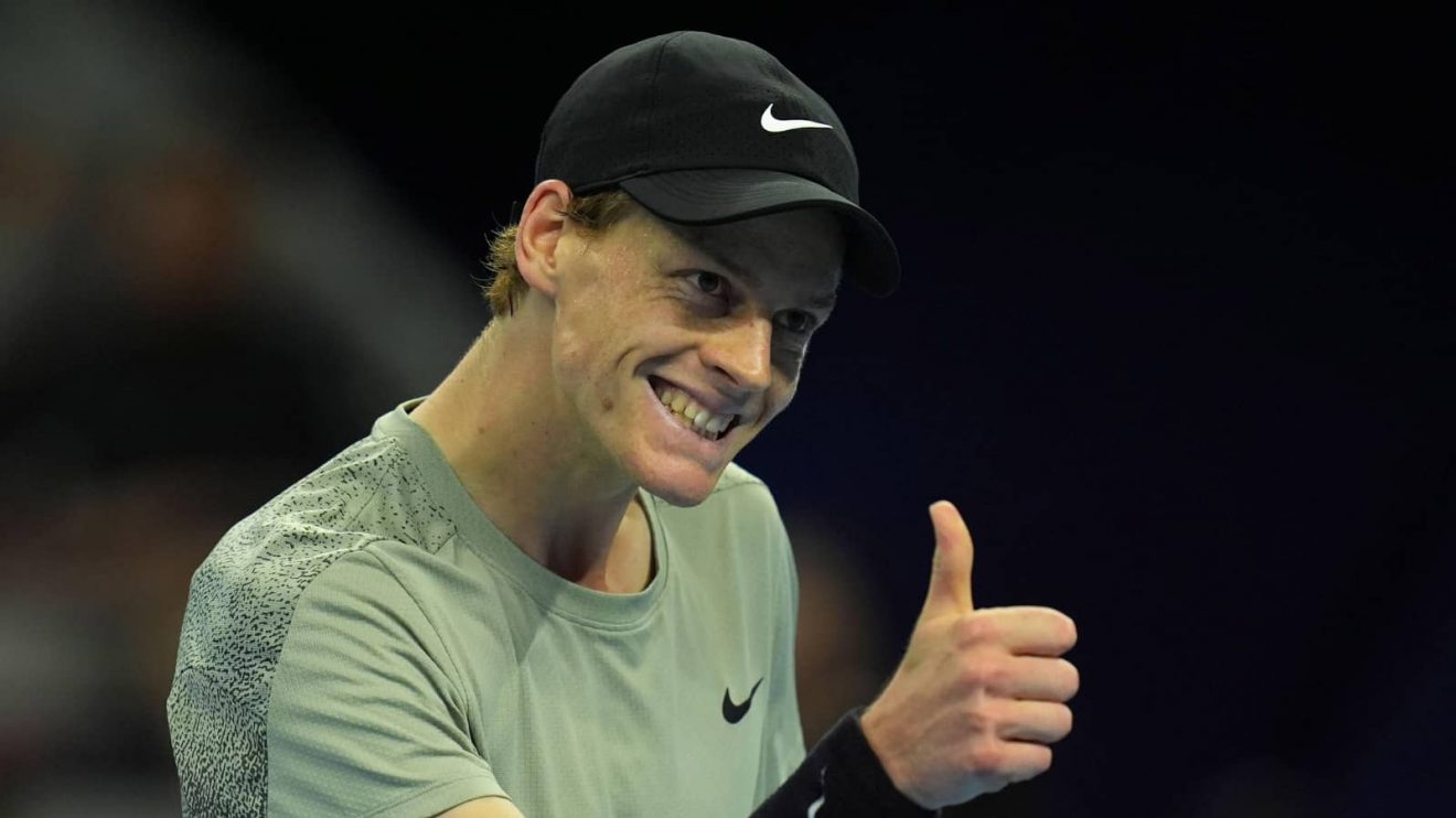 Jannik Sinner gestures at the China Open in Beijing