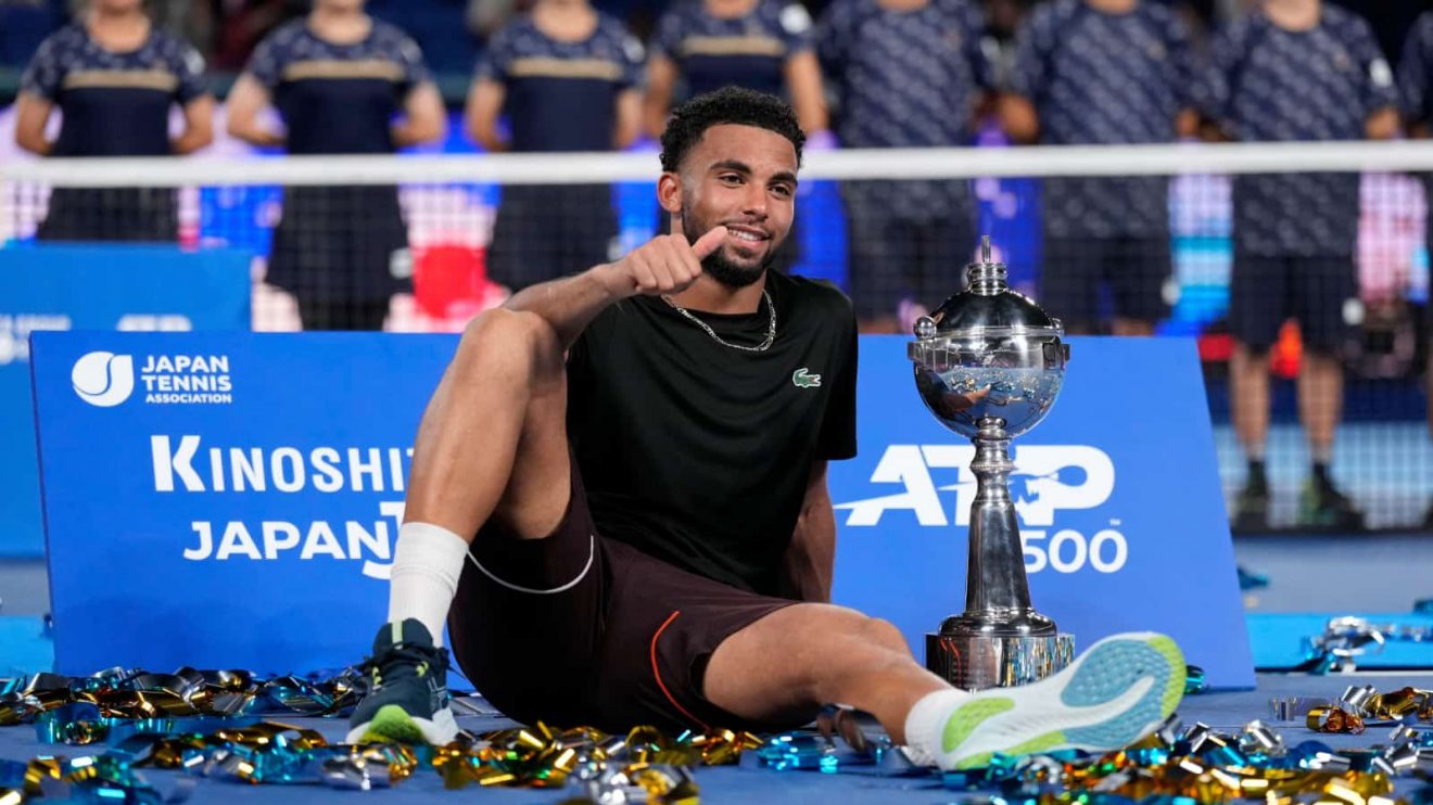 Arthur Fils celebrates winning the Japan Open in Tokyo