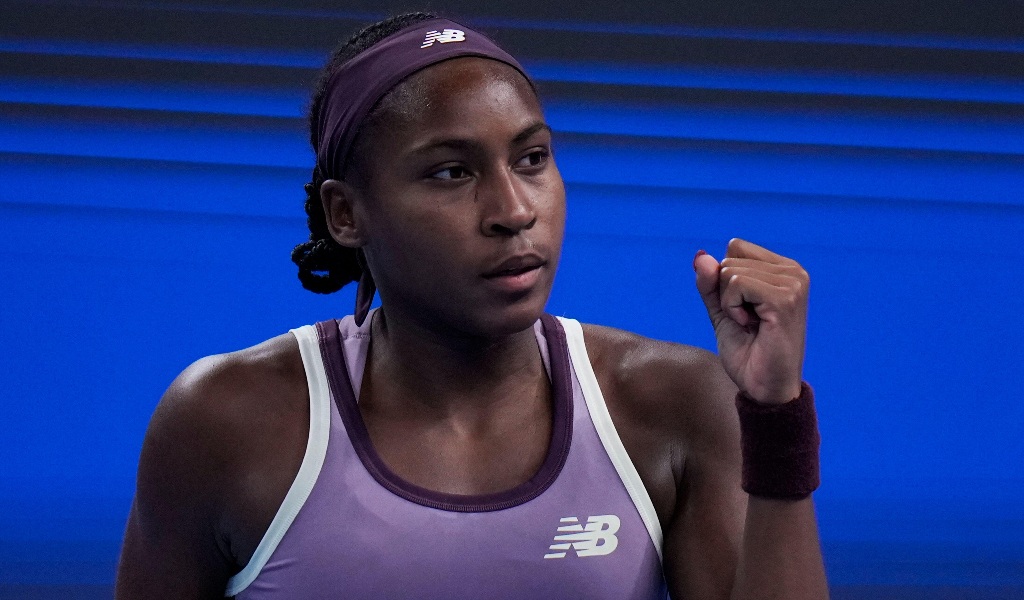 Coco Gauff celebrates her 2024 China Open quarter-final win