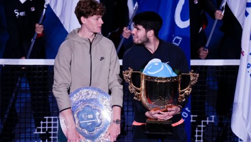 Jannik Sinner and Carlos Alcaraz talk at the 2024 China Open