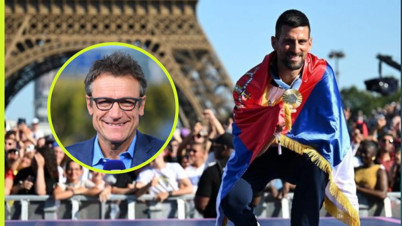 Novak Djokovic celebrating his Paris 2024 Olympic gold medal