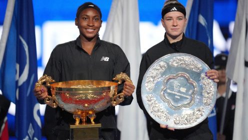 Pictured: Champion Coco Gauff and runner-up Karolina Muchova at the 2024 China Open.