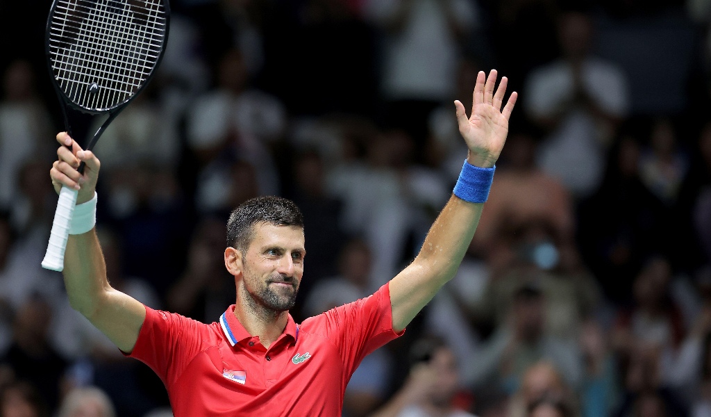 Pictured: Novak Djokovic celebrating after a Davis Cup win for Serbia