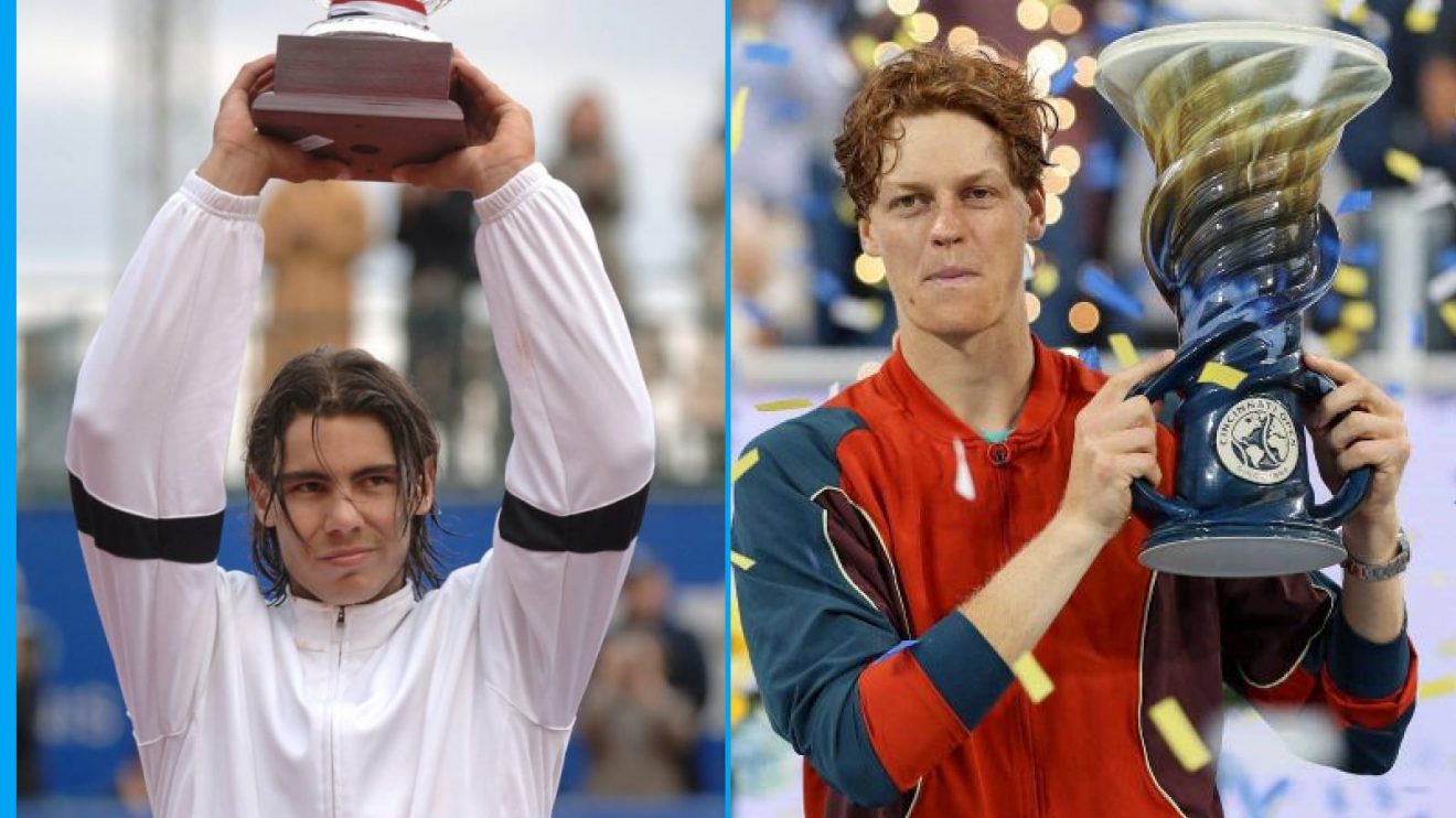 Pictured: Rafael Nadal Monte Carlo Masters 2005, Jannik Sinner Cincinnati Open 2024