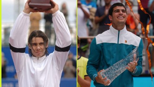 Pictured: Rafael Nadal and Carlos Alcaraz