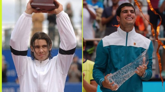 Pictured: Rafael Nadal and Carlos Alcaraz