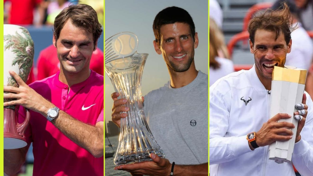 Roger Federer, Novak Djokovic and Rafael Nadal celebrate Masters 1000 titles on hard courts