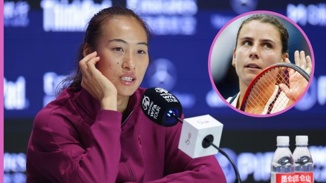 Pictured: Zheng Qinwen in a press conference