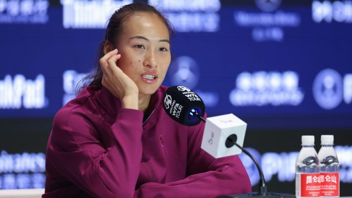 Pictured: Zheng Qinwen at a press conference