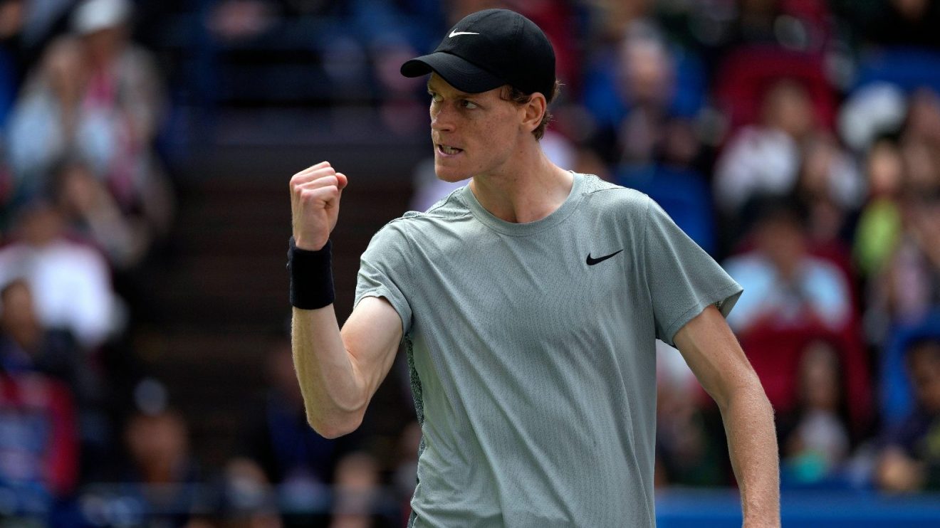 Jannik Sinner fistpumps during his Shanghai Masters victory over Ben Shelton.