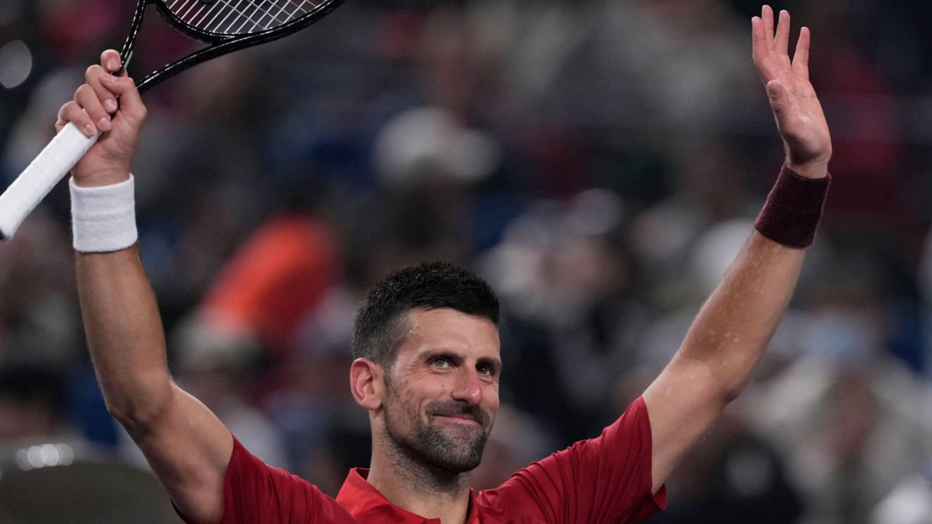 Novak Djokovic celebrates his victory at the 2024 Shanghai Masters