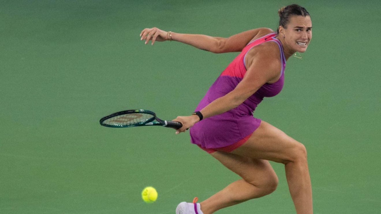 Aryna Sabalenka in action against Coco Gauff at the Wuhan Open