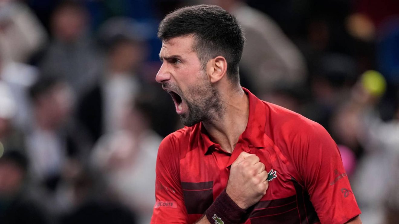 Novak Djokovic roars after reaching the 2024 Shanghai Masters final