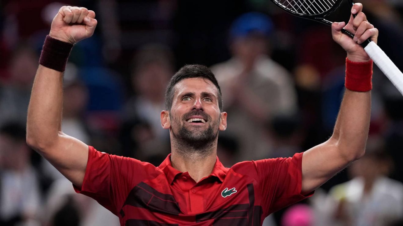 Novak Djokovic celebrates his victory at the 2024 Shanghai Masters