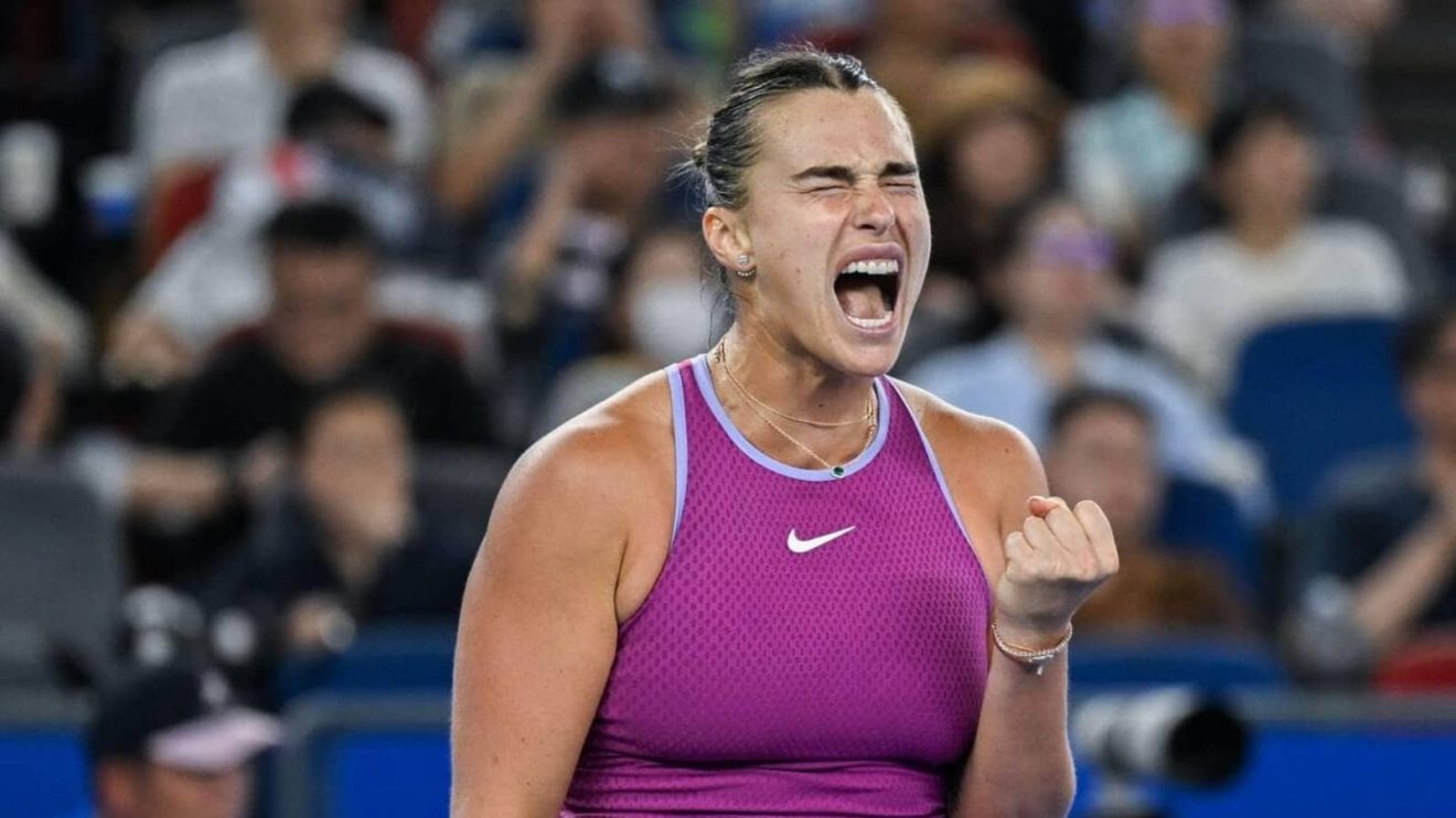 Aryna Sabalenka celebrates her victory at the 2024 Wuhan Open