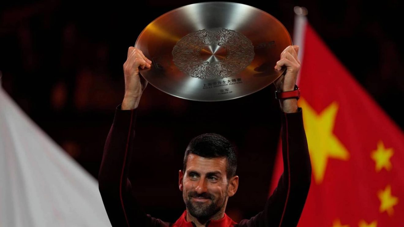 Novak Djokovic with the 2024 Shanghai Masters runner-up trophy