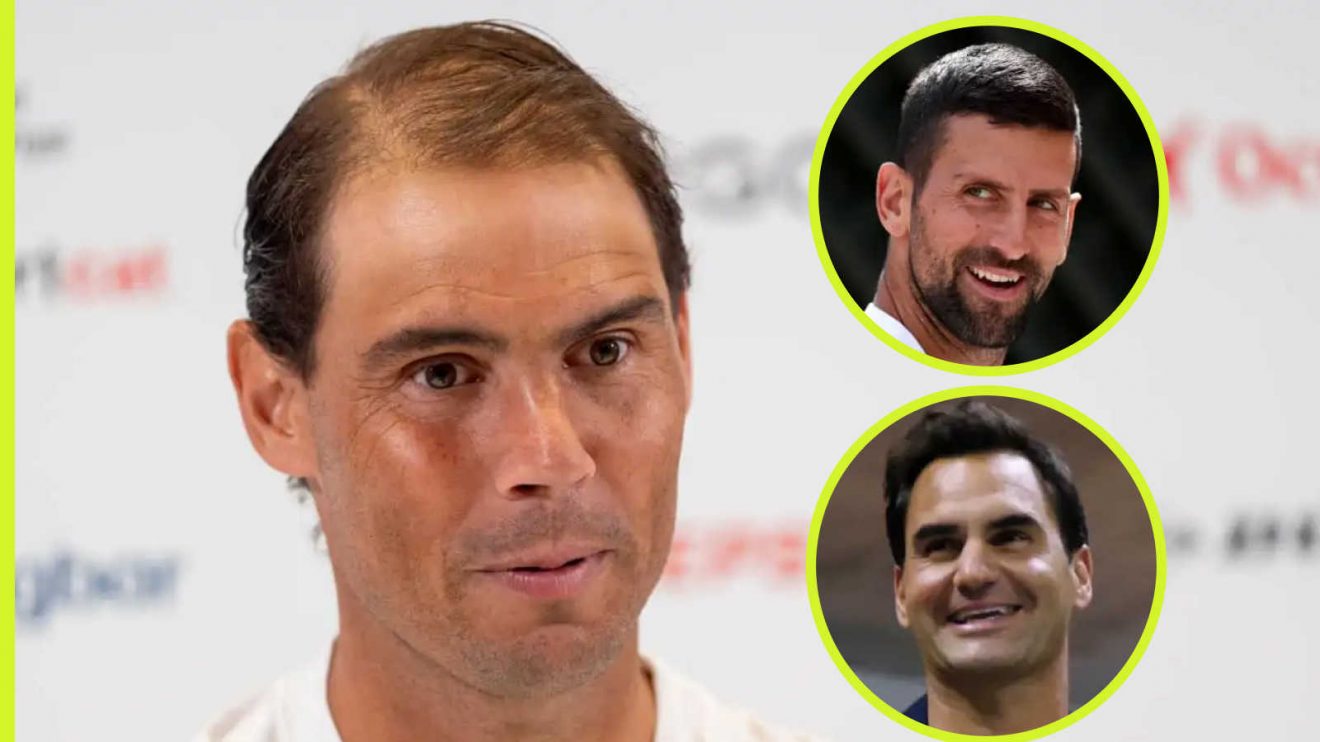Pictured: Rafael Nadal with Novak Djokovic and Roger Federer