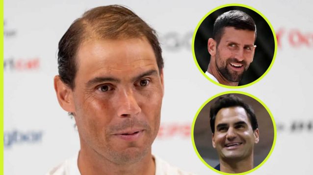 Pictured: Rafael Nadal with Novak Djokovic and Roger Federer