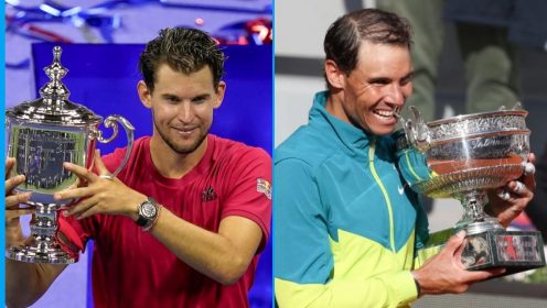 Pictured: Dominic Thiem at the 2020 US Open, Rafael Nadal at the 2022 French Open.