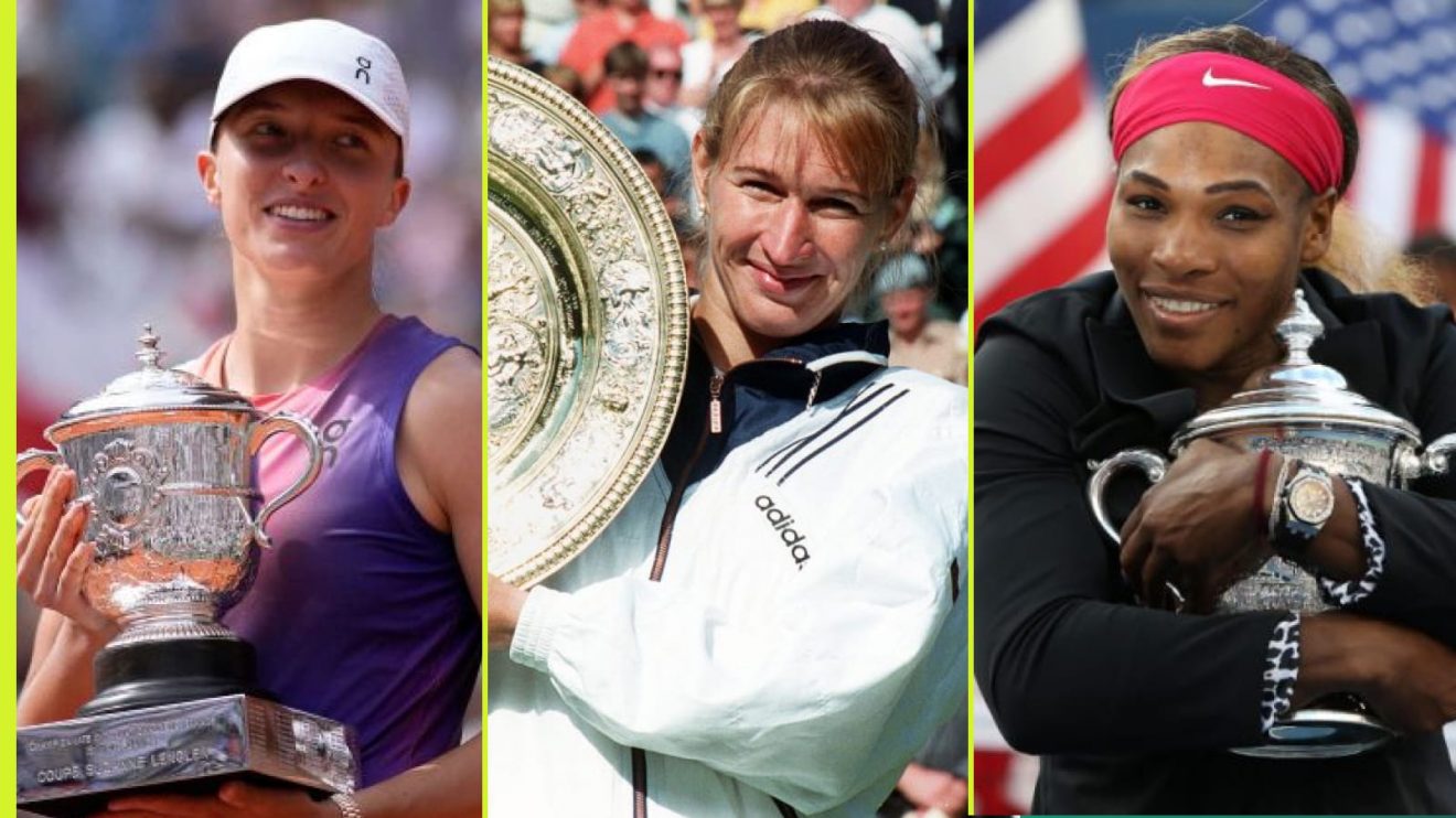 Pictured: WTA world No 1's Iga Swiatek, Steffi Graf, and Serena Williams.