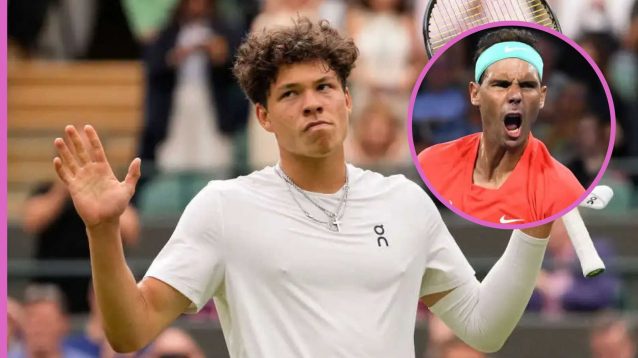 Pictured; Ben Shelton and Rafael Nadal